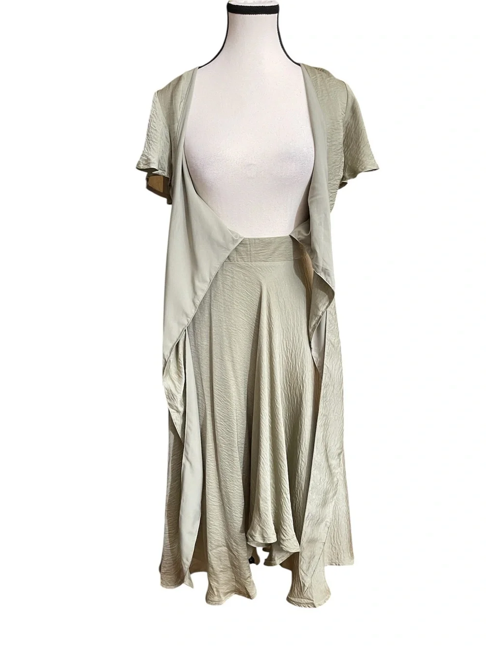 Satin‎ Wrap Midi Dress in Sage Green